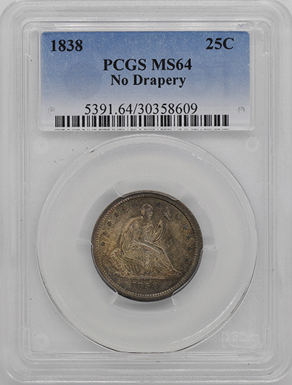 Picture of 1838 LIBERTY SEATED 25C, NO DRAPERY MS64 