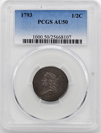 Picture of 1793 LIBERTY CAP 1/2, TYPE 1 FACING LEFT AU50 Brown