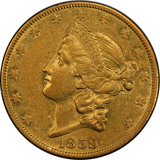 Picture of 1859-O LIBERTY HEAD $20 AU55 