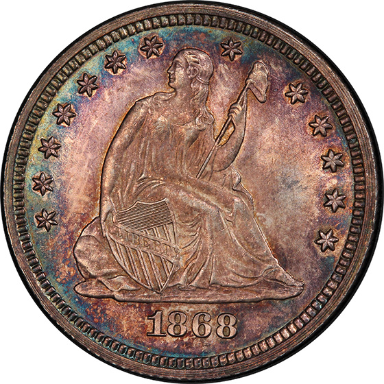 Picture of 1868 LIBERTY SEATED 25C, MOTTO MS66 