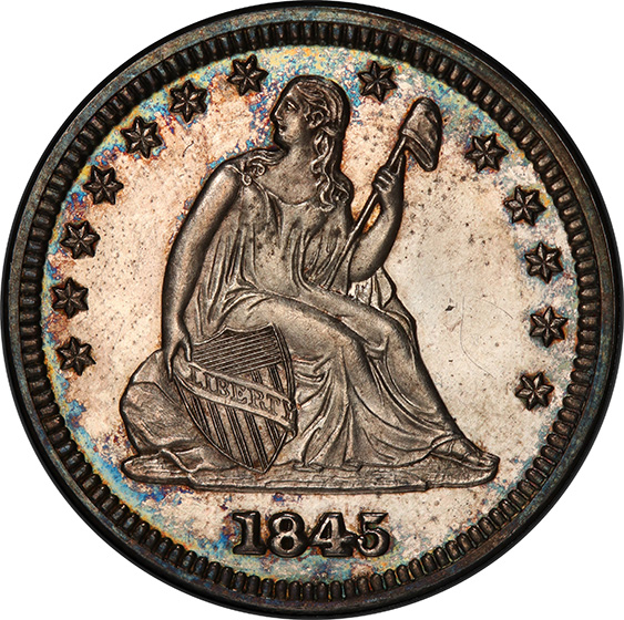 Picture of 1845 LIBERTY SEATED 25C, NO MOTTO PR65 