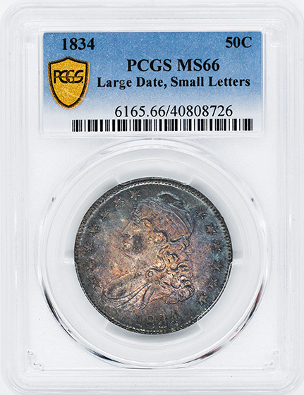 Picture of 1834 CAPPED BUST 50C, LARGE DATE, SMALL LETTERS MS66 