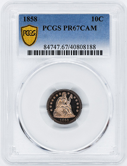 Picture of 1858 LIBERTY SEATED 10C PR67 Cameo