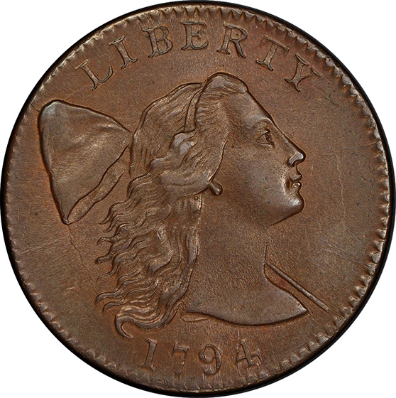 Picture of 1794 FLOWING HAIR LARGE 1C, HEAD OF 1794, LIBERTY CAP, DEN MS64 Brown