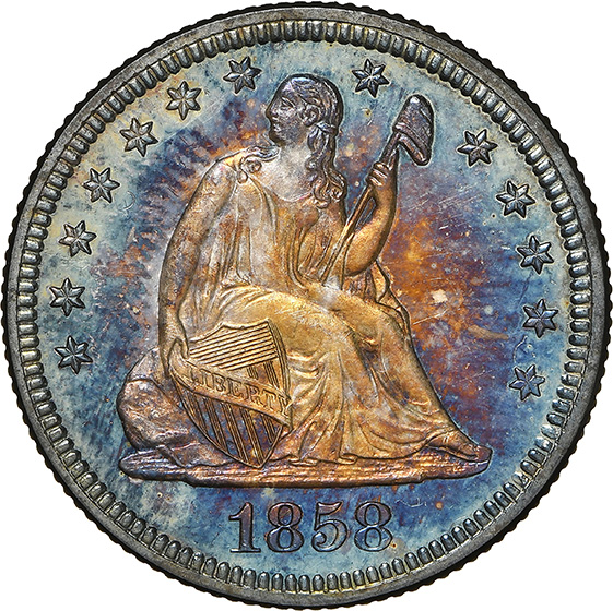 Picture of 1858 LIBERTY SEATED 25C, NO MOTTO PR66+ Cameo