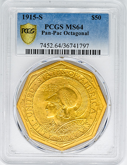 Picture of 1915-S GOLD $50, PAN-PAC OCTAGONAL MS64 