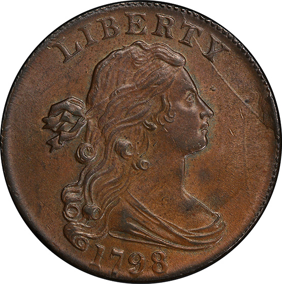 Picture of 1798 DRAPED BUST 1C, 2ND HAIR STYLE MS65+ Brown