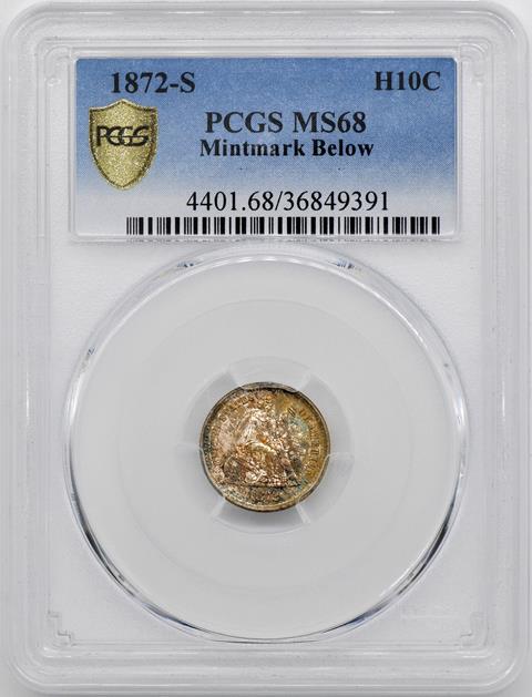 Picture of 1872-S LIBERTY SEATED H10C, MINTMARK BELOW MS68 