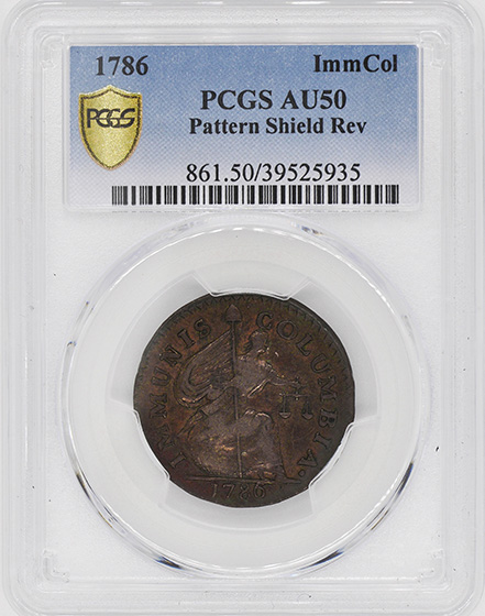 Picture of 1786 COP PAT, SHIELD REV IMMCOL AU50 Brown
