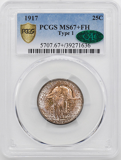 Picture of 1917 STANDING LIBERTY 25C, TYPE 1 MS67+ Full Head