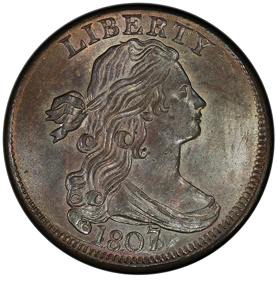 Picture of 1807/6 DRAPED BUST 1C, LARGE 7 MS66 Brown