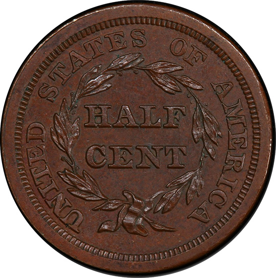 Picture of 1852 BRAIDED HAIR 1/2C, RESTRIKE PR65 Brown