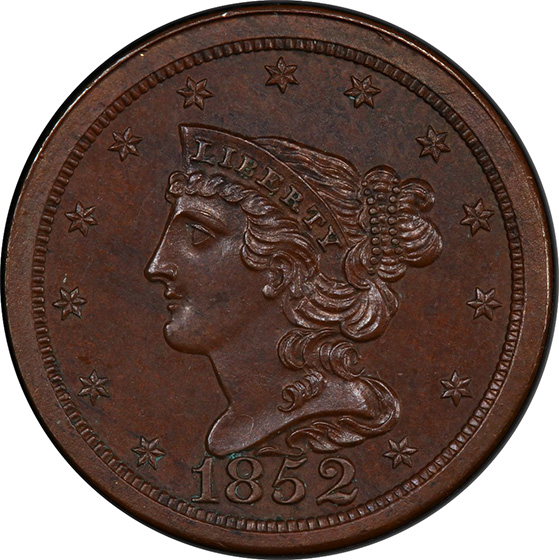 Picture of 1852 BRAIDED HAIR 1/2C, RESTRIKE PR65 Brown