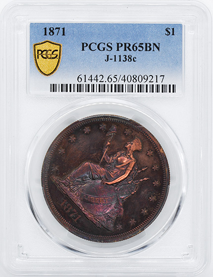 Picture of 1871 S$1 J-1138C PR65 Brown