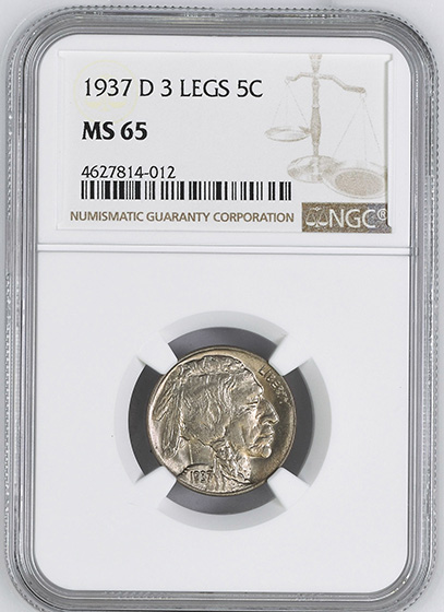 Picture of 1937-D BUFFALO 5C, 3 LEGS MS65 