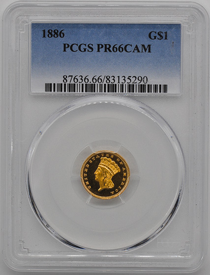 Picture of 1886 GOLD G$1, TYPE 3 PR66 Cameo