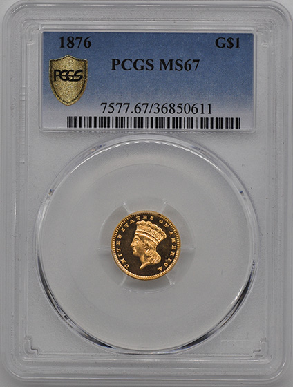 Picture of 1876 GOLD G$1, TYPE 3 MS67 