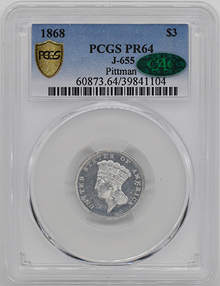 Picture of 1868 $3 J-655 PR64 