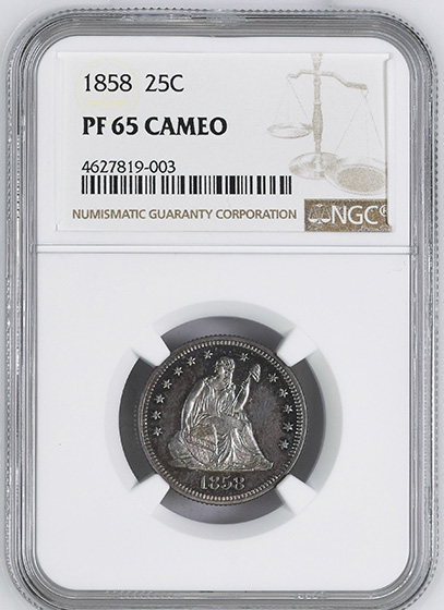 Picture of 1858 LIBERTY SEATED 25C, NO MOTTO PR65 Cameo