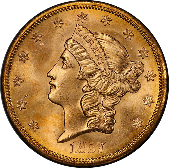 Picture of 1857-S LIBERTY HEAD $20 MS65 