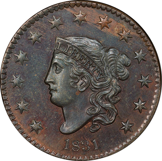 Picture of 1831 CORONET HEAD 1C PR64 Brown