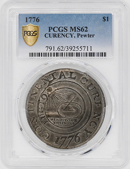 Picture of 1776 CONTINENTAL CURRENCY $1, CURENCY, PEWTER MS62 