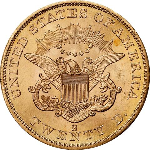 1856-S LIBERTY $20 MS64