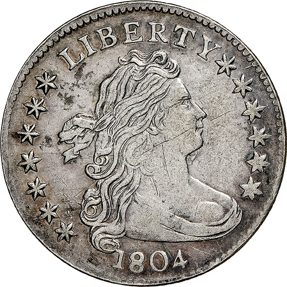 Picture of 1804 DRAPED BUST 10C, 13 STARS REVERSE AU55 