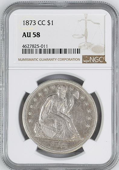 Picture of 1873-CC LIBERTY SEATED S$1, SEATED AU58 