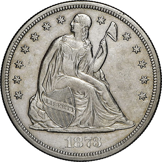 Picture of 1873-CC LIBERTY SEATED S$1, SEATED AU58 