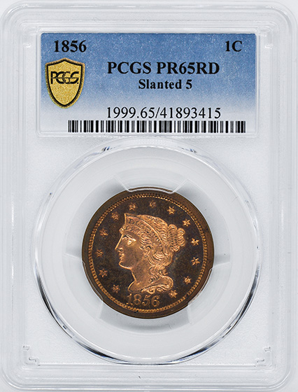 Picture of 1856 BRAIDED HAIR 1C, SLANTED 5 PR65 Red