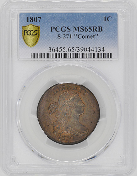 Picture of 1807 DRAPED BUST 1C, COMET MS65 Red Brown