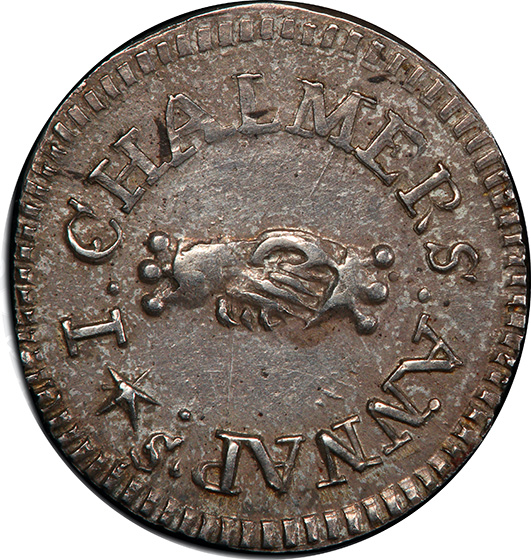 Picture of 1783 CHALMERS 3PENCE AU58  Picture of 1783 CHALMERS 3PENCE AU58