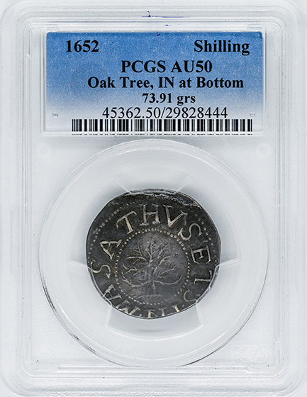 Picture of 1652 OAK TREE SHILLING, OAK TREE, IN AT BOTTOM AU50 