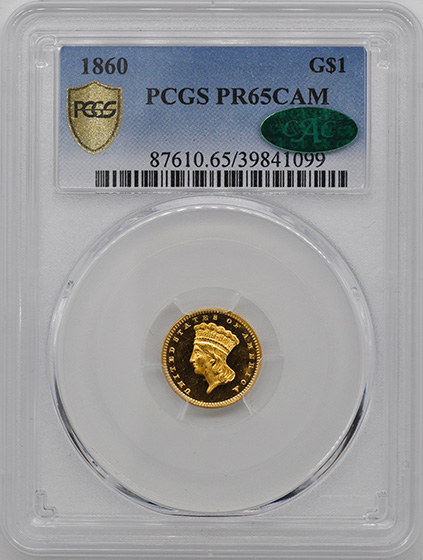 Picture of 1860 GOLD G$1, TYPE 3 PR65 Cameo