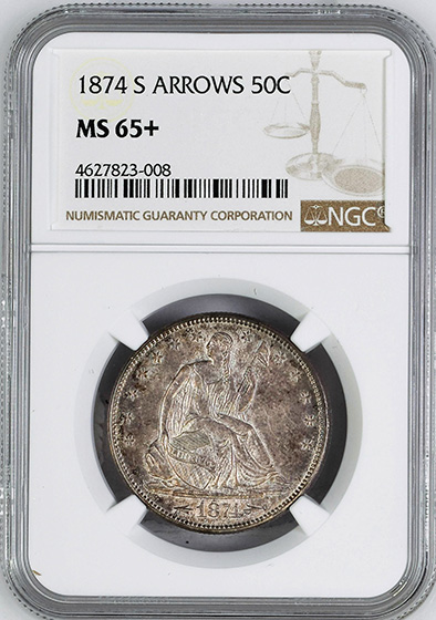 Picture of 1874-S LIBERTY SEATED 50C, ARROWS MS65+ 