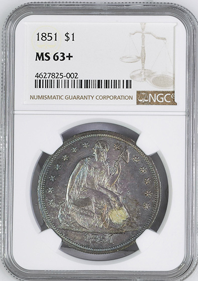 Picture of 1851 LIBERTY SEATED S$1, NO MOTTO MS63+ 