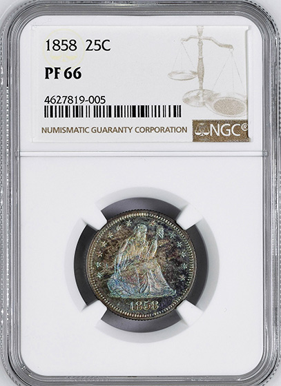 Picture of 1858 LIBERTY SEATED 25C, NO MOTTO PR66 