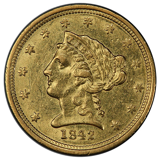 Picture of 1842-D LIBERTY HEAD $2.5 AU58 