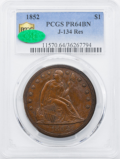 Picture of 1852 SEATED LIBERTY S$1, J-134RES PR64 Brown