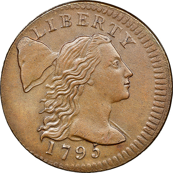 Picture of 1795 FLOWING HAIR LARGE 1C, PLAIN EDGE MS63 Brown