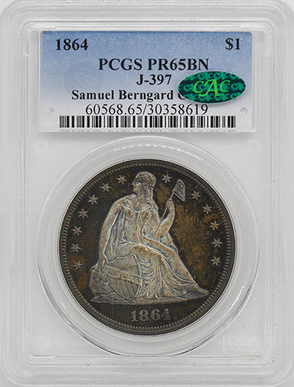 Picture of 1864 S$1 J-397 PR65 Brown