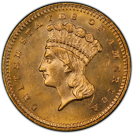 Picture of 1870-S GOLD G$1, TYPE 3 MS65 