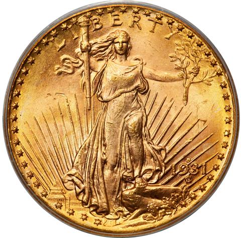Picture of 1931-D ST. GAUDENS $20 MS65