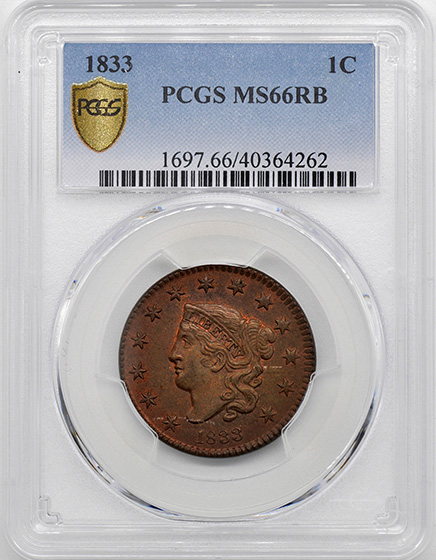 Picture of 1833 CORONET HEAD 1C MS66 Red Brown