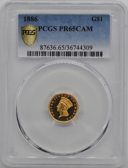 Picture of 1886 GOLD G$1, TYPE 3 PR65 Cameo