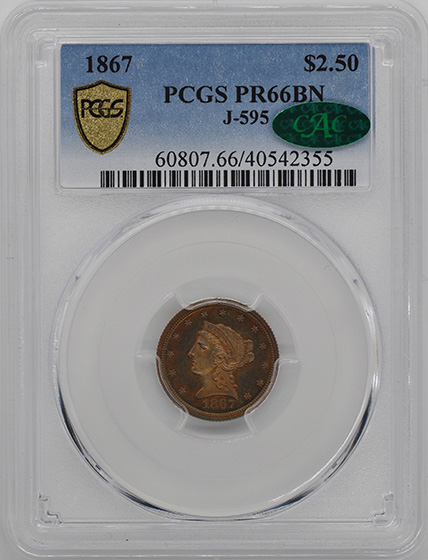 Picture of 1867 $2 1/2 J-595 PR66 Brown