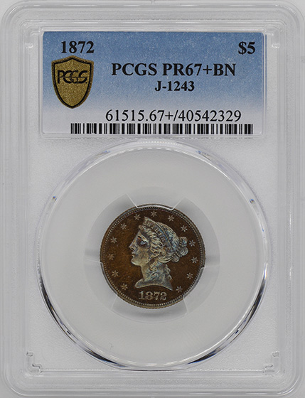 Picture of 1872 LIBERTY HEAD $5 J-1243 PR67+ Brown