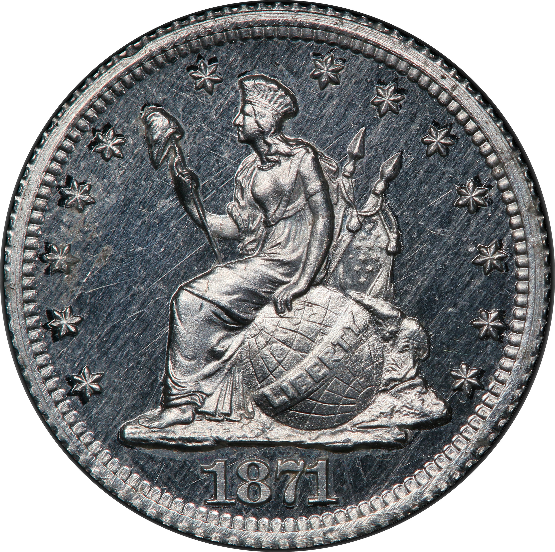 1871 LONGACRE SILVER 5C J1067, SILVER Rare Coin