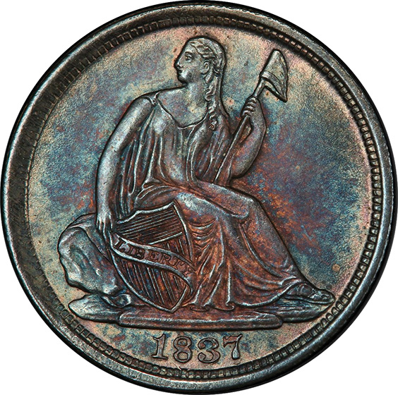 Picture of 1837 LIBERTY SEATED H10C, NO STARS, LARGE DATE MS67 